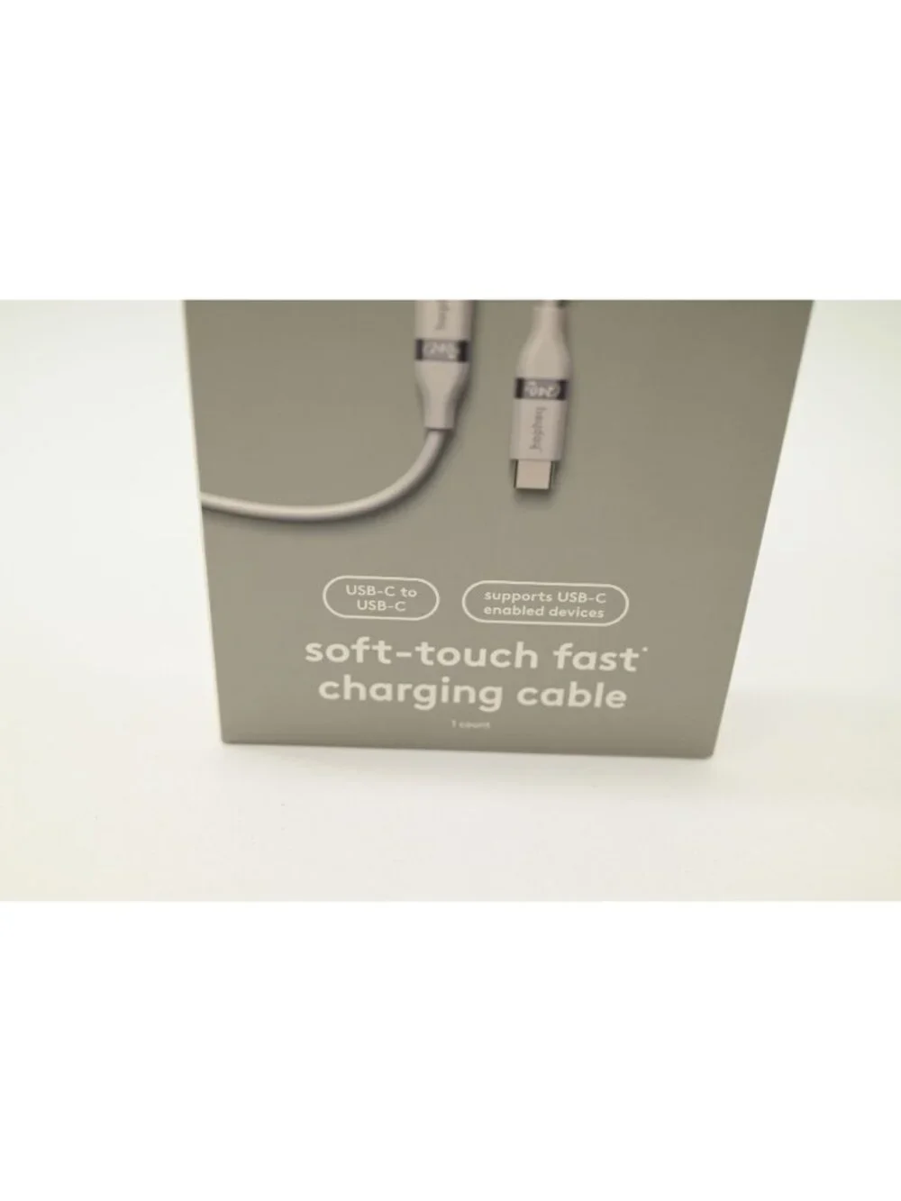 NIB Heyday Soft-Touch Fast Charging Cable Grey 6ft USB C to USB C